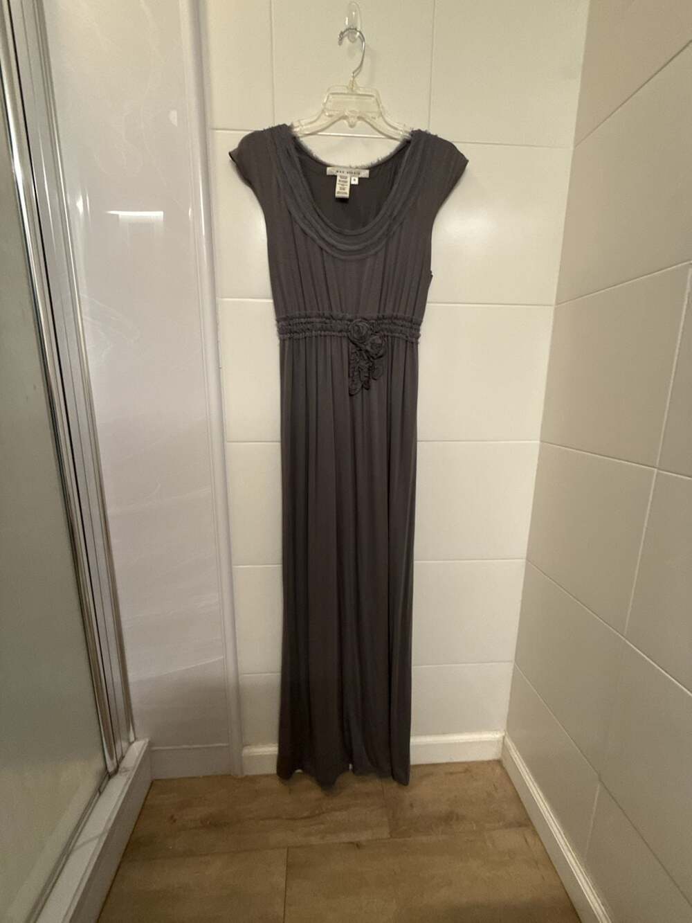 Sophie Max Studio 4B05H57 Steel Gray Empire Waist Stretch Jersey Maxi Dress